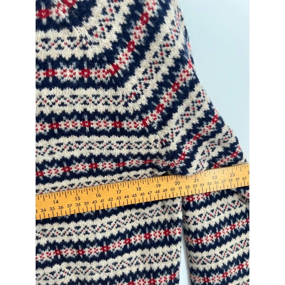 J.Crew Fair Isle Lambswool Sweater Men's M Tan Navy Red Nordic Crewneck